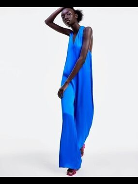Zara Blue Halter Wide-Leg Jumpsuit – NWT (New with Tags)